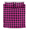 Hot Pink And Black Buffalo Check Print Duvet Cover Bedding Set