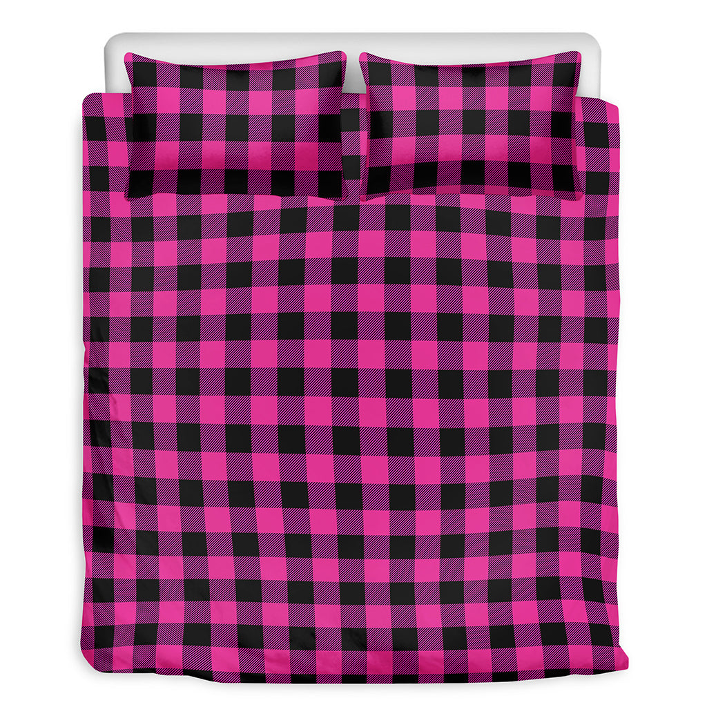 Hot Pink And Black Buffalo Check Print Duvet Cover Bedding Set