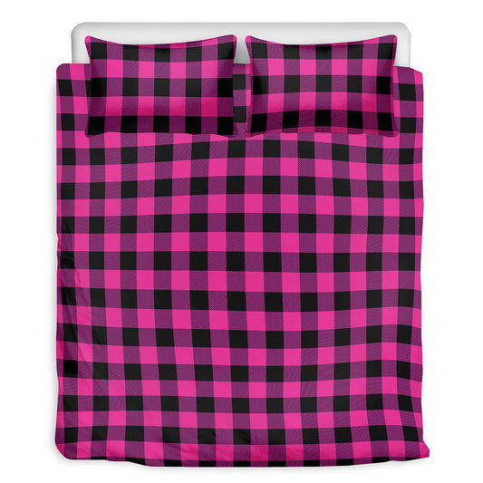 Hot Pink And Black Buffalo Check Print Duvet Cover Bedding Set