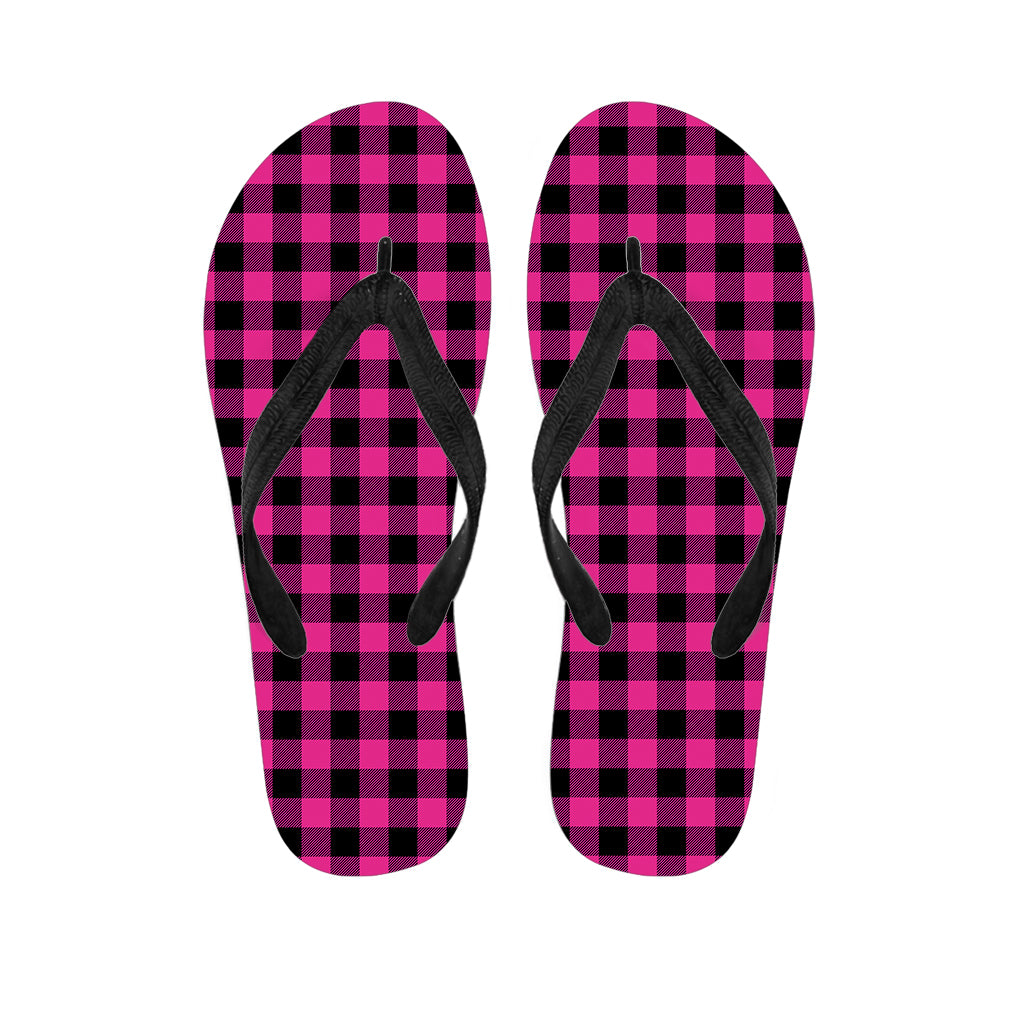 Hot Pink And Black Buffalo Check Print Flip Flops