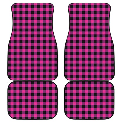 Hot Pink And Black Buffalo Check Print Front and Back Car Floor Mats