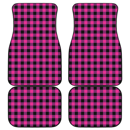 Hot Pink And Black Buffalo Check Print Front and Back Car Floor Mats
