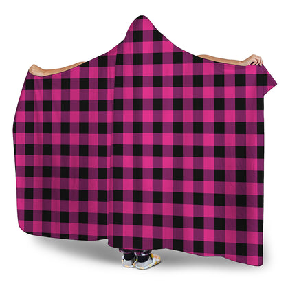 Hot Pink And Black Buffalo Check Print Hooded Blanket