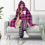 Hot Pink And Black Buffalo Check Print Hooded Blanket