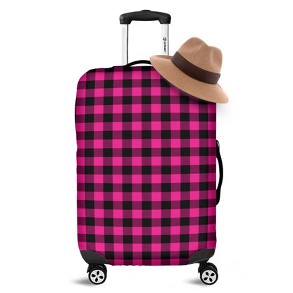 Hot Pink And Black Buffalo Check Print Luggage Cover