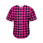 Hot Pink And Black Buffalo Check Print Men's Baseball Jersey