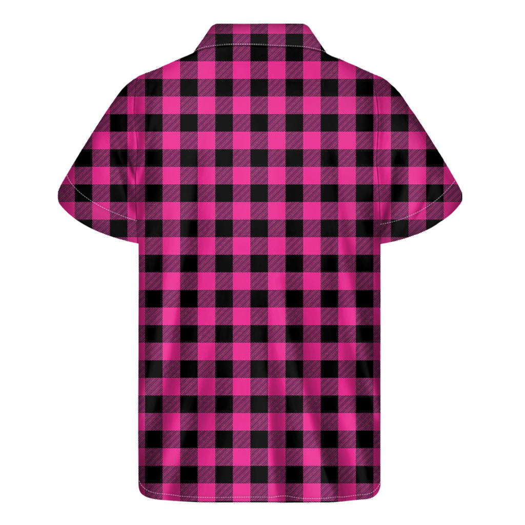 Hot Pink And Black Buffalo Check Print Men's Short Sleeve Shirt