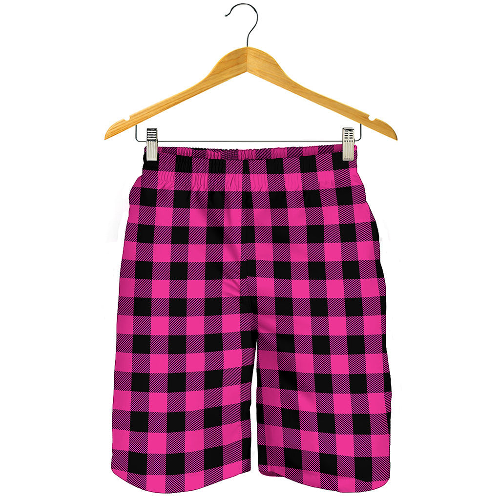 Hot Pink And Black Buffalo Check Print Men's Shorts