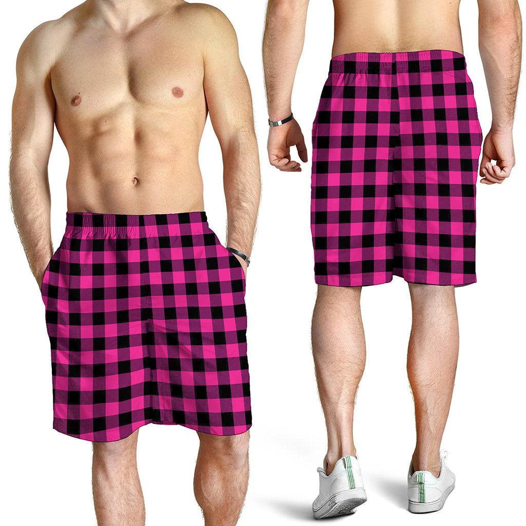 Hot Pink And Black Buffalo Check Print Men's Shorts