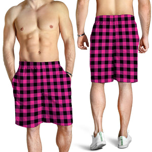 Hot Pink And Black Buffalo Check Print Men's Shorts