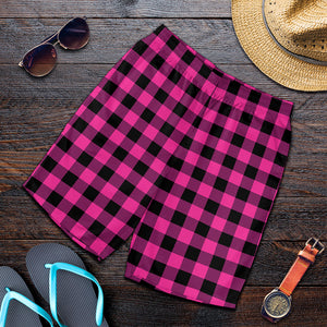 Hot Pink And Black Buffalo Check Print Men's Shorts