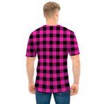 Hot Pink And Black Buffalo Check Print Men's T-Shirt