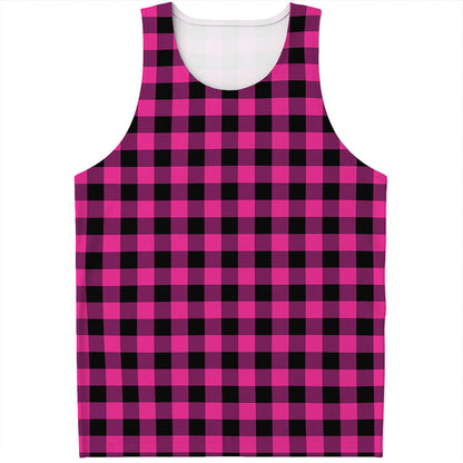 Hot Pink And Black Buffalo Check Print Men's Tank Top