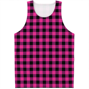 Hot Pink And Black Buffalo Check Print Men's Tank Top