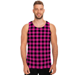 Hot Pink And Black Buffalo Check Print Men's Tank Top