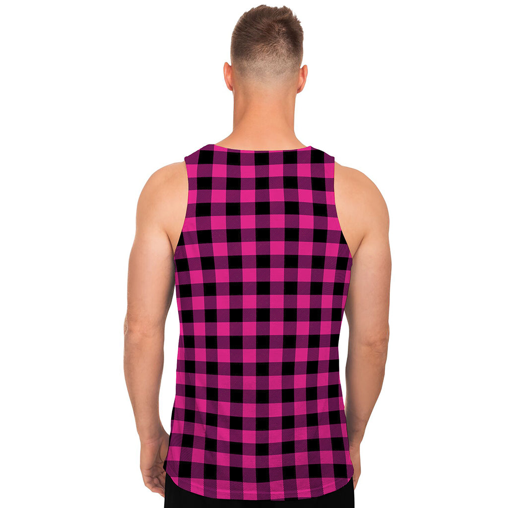 Hot Pink And Black Buffalo Check Print Men's Tank Top