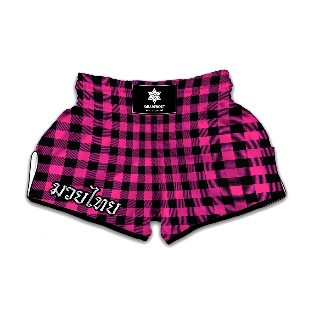 Hot Pink And Black Buffalo Check Print Muay Thai Boxing Shorts