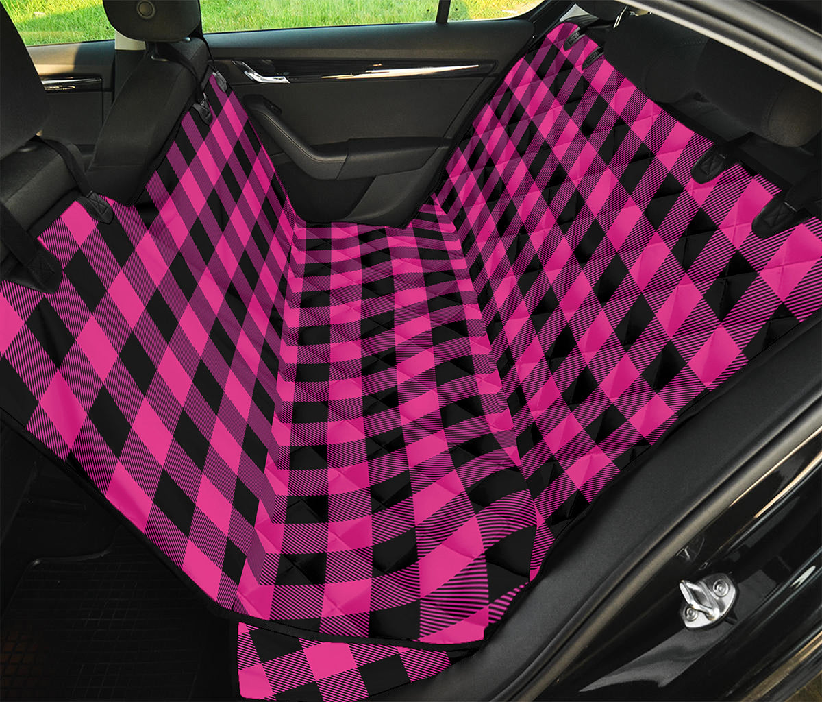 Hot Pink And Black Buffalo Check Print Pet Car Back Seat Cover
