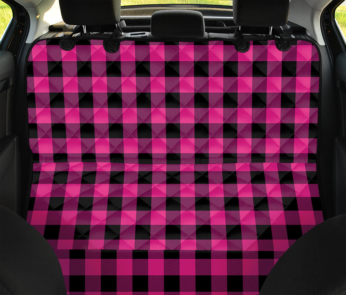 Hot Pink And Black Buffalo Check Print Pet Car Back Seat Cover