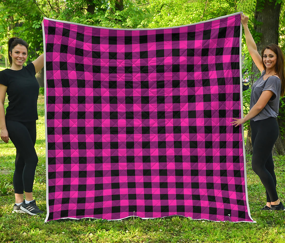 Hot Pink And Black Buffalo Check Print Quilt