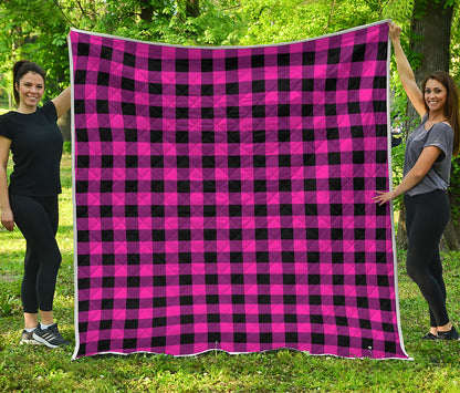 Hot Pink And Black Buffalo Check Print Quilt
