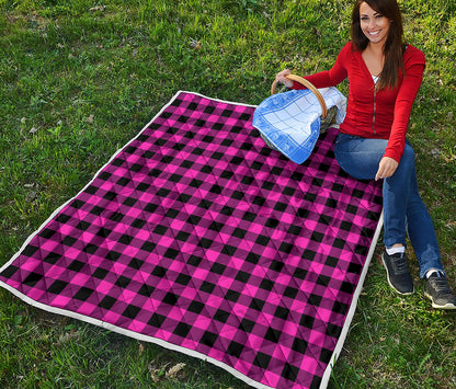 Hot Pink And Black Buffalo Check Print Quilt