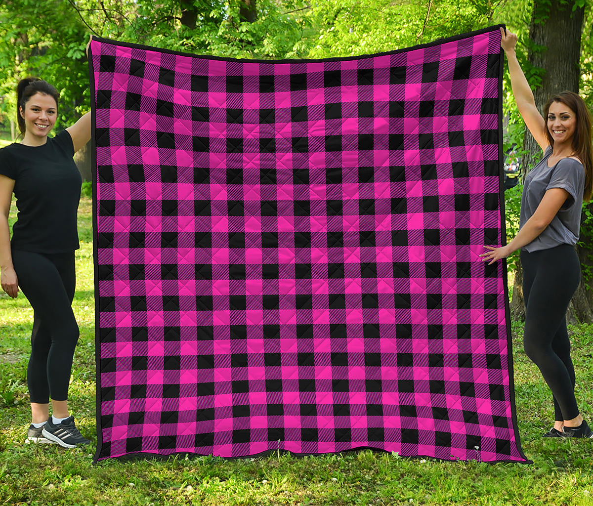 Hot Pink And Black Buffalo Check Print Quilt