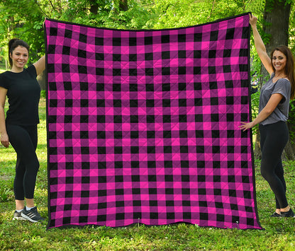 Hot Pink And Black Buffalo Check Print Quilt