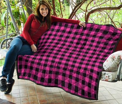 Hot Pink And Black Buffalo Check Print Quilt