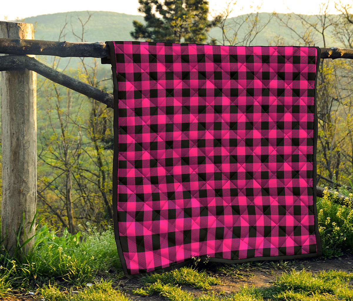 Hot Pink And Black Buffalo Check Print Quilt