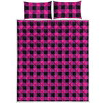 Hot Pink And Black Buffalo Check Print Quilt Bed Set