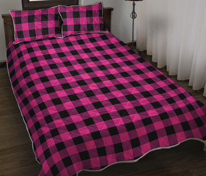 Hot Pink And Black Buffalo Check Print Quilt Bed Set