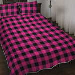 Hot Pink And Black Buffalo Check Print Quilt Bed Set