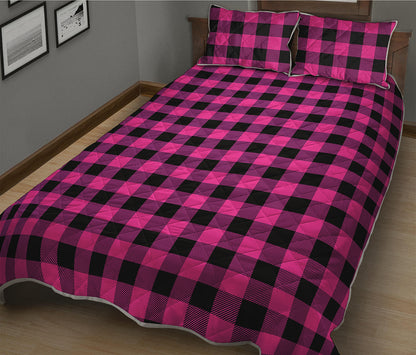 Hot Pink And Black Buffalo Check Print Quilt Bed Set