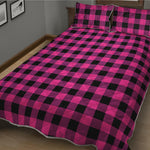 Hot Pink And Black Buffalo Check Print Quilt Bed Set