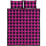 Hot Pink And Black Buffalo Check Print Quilt Bed Set