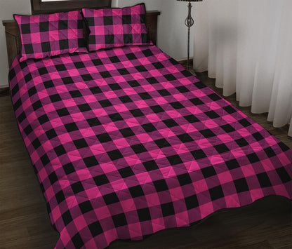 Hot Pink And Black Buffalo Check Print Quilt Bed Set