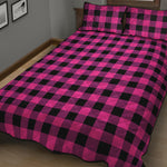 Hot Pink And Black Buffalo Check Print Quilt Bed Set