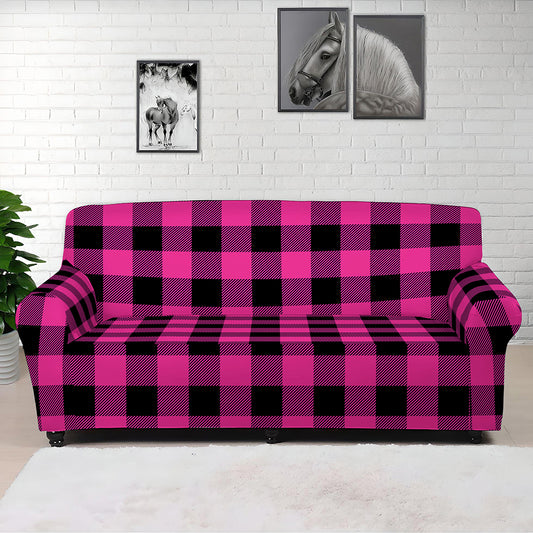 Hot Pink And Black Buffalo Check Print Sofa Cover