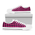 Hot Pink And Black Buffalo Check Print White Low Top Shoes