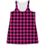 Hot Pink And Black Buffalo Check Print Women's Racerback Tank Top