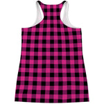 Hot Pink And Black Buffalo Check Print Women's Racerback Tank Top