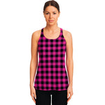 Hot Pink And Black Buffalo Check Print Women's Racerback Tank Top