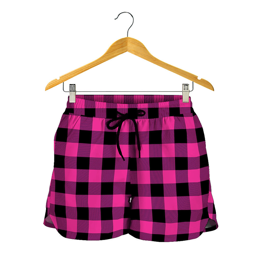 Hot Pink And Black Buffalo Check Print Women's Shorts