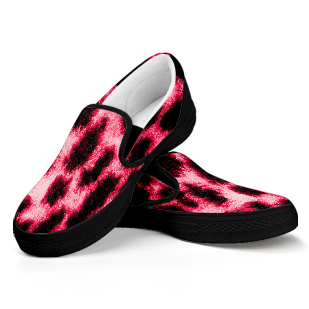 Hot Pink And Black Cheetah Print Black Slip On Shoes