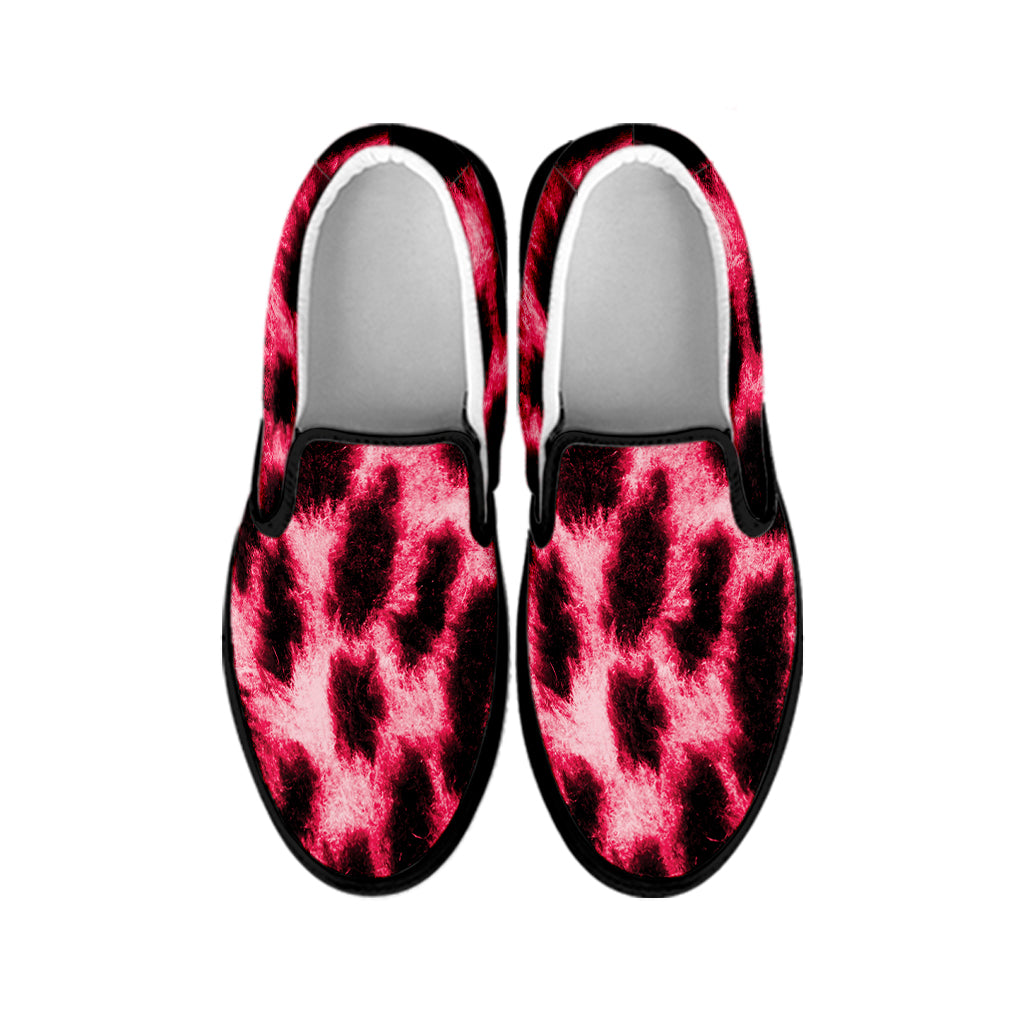 Hot Pink And Black Cheetah Print Black Slip On Shoes