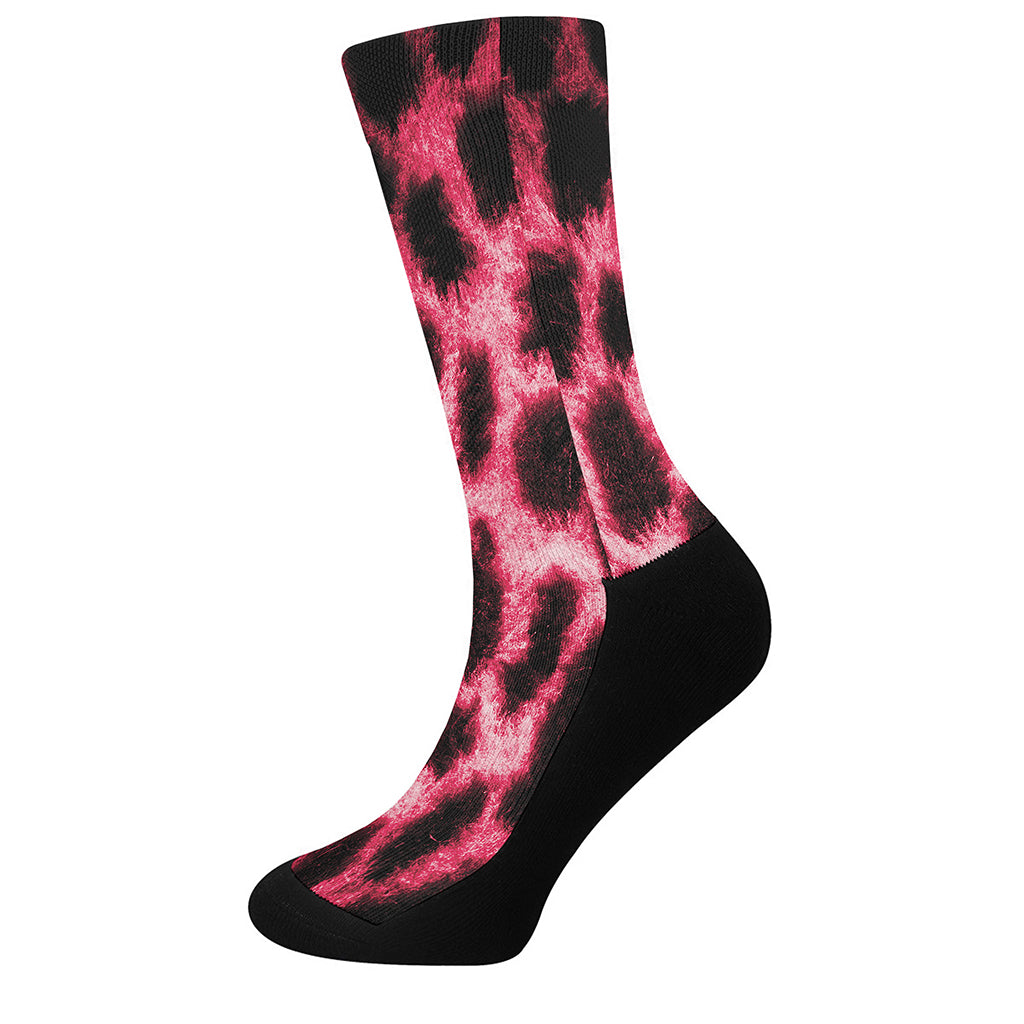 Hot Pink And Black Cheetah Print Crew Socks