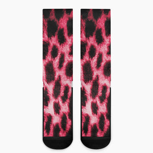 Hot Pink And Black Cheetah Print Crew Socks