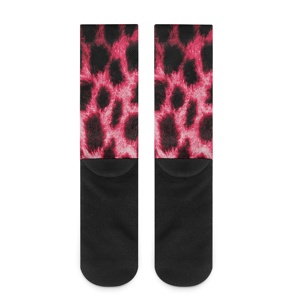 Hot Pink And Black Cheetah Print Crew Socks