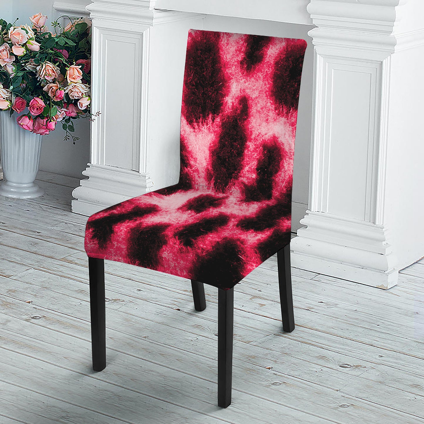 Hot Pink And Black Cheetah Print Dining Chair Slipcover
